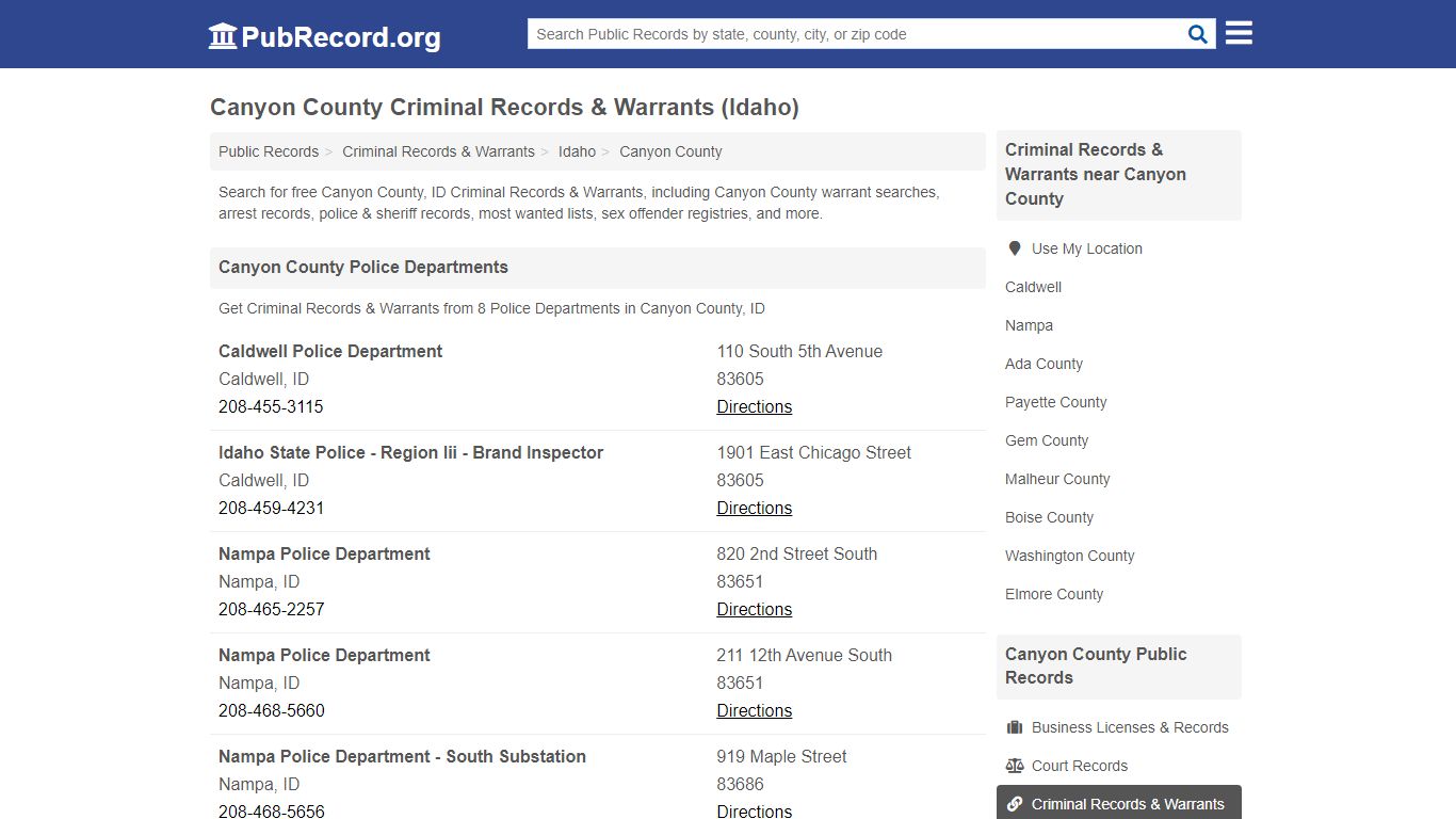 Canyon County Criminal Records & Warrants (Idaho)